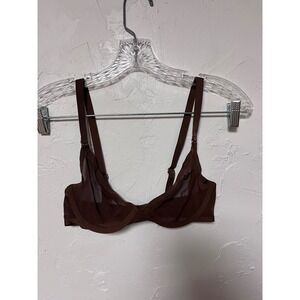 CUUP The Balconette Bra Brown Sheer Mesh Underwire Adjustable Straps 30C